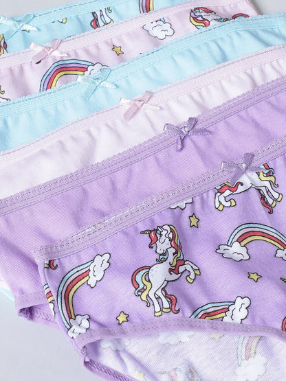 Girls Brief - Unicorn All Over Print & Solid Multicolor Brief Pack of 6.