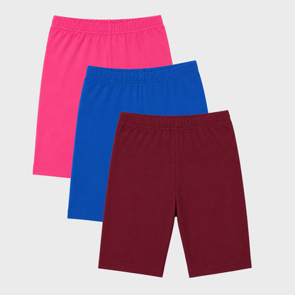 Charm N Cherish Girls Cotton Multiuse Shorties - Pack of 3 (Brown, Blue & Pink)