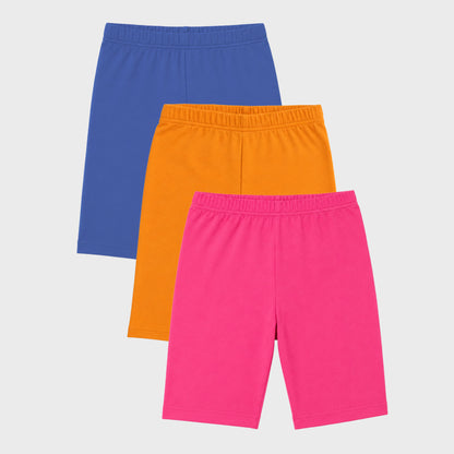 Charm N Cherish Girls Cotton Multiuse Shorties - Pack of 3 (Yellow, Blue & Pink)