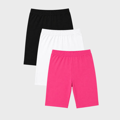 Charm N Cherish Girls Cotton Multiuse Shorties - Pack of 3 (Black,White&Pink)