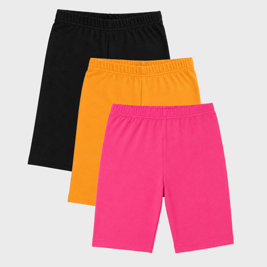 Charm N Cherish Girls Cotton Multiuse Shorties - Pack of 3 (Black,Yellow&Pink)