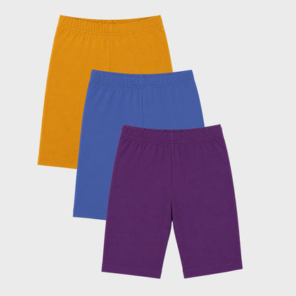 Charm N Cherish Girls Cotton Multiuse Shorties - Pack of 3 (Blue,Yellow&Purple)