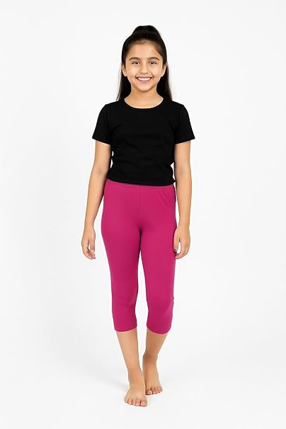 Girls' 3/4 Cotton Leggings Solid Dark Pink Color Pack Of 1