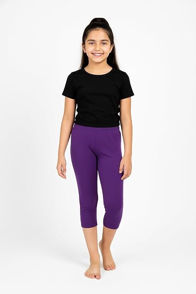 Girls' 3/4 Cotton Leggings Solid Purple Color Pack Of 1