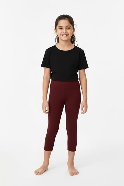 Girls' 3/4 Cotton Leggings Solid Brown Color Pack Of 1