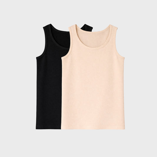 CharmnCherish Kids' Cotton Tank Top - Black & Beige (Pack of 2)