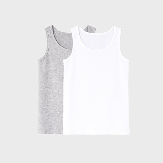 CharmnCherish Kids' Cotton Tank Top - Grey & White (Pack of 2)
