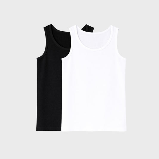 CharmnCherish Kids' Cotton Tank Top - Black & White (Pack of 2)