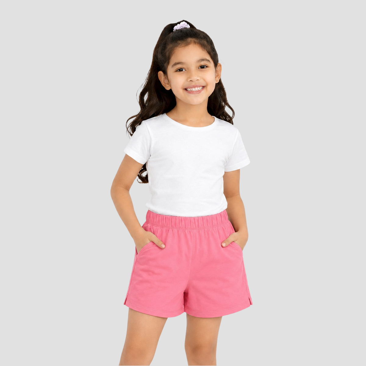 Girls Cotton Casual Shorts Solid Pink