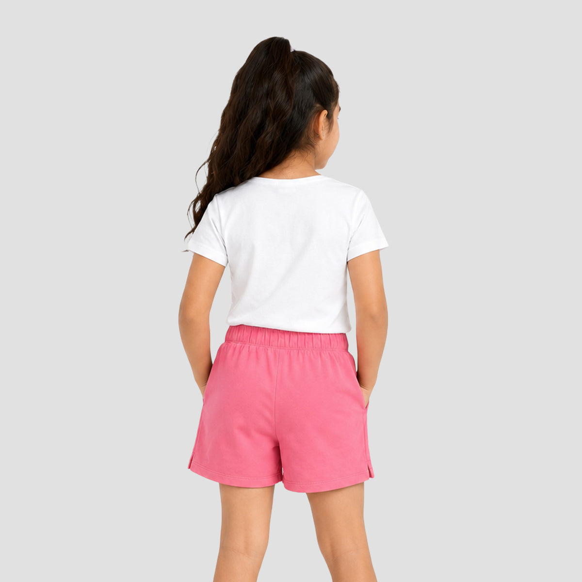 Girls Cotton Casual Shorts Solid Pink