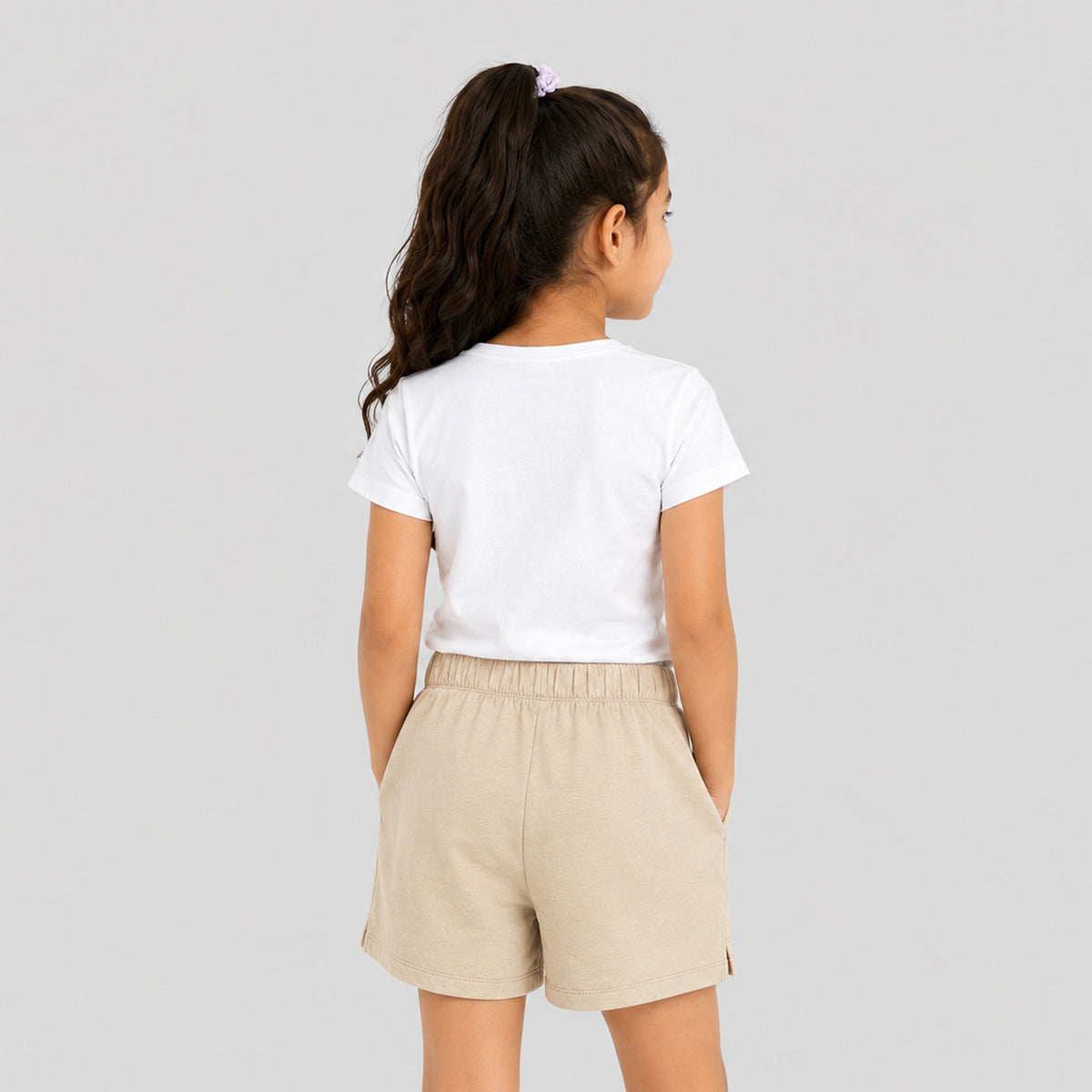 Girls Cotton Casual Shorts Solid Beige