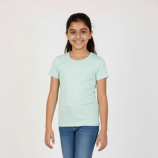 CharmnCherish Girls' Cotton Short Sleeve T-Shirt - Aqua Green (Pack of 1) - back view