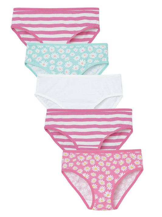 Girls Brief -Flower All over & Stripe Printed Brief Pack of 5.
