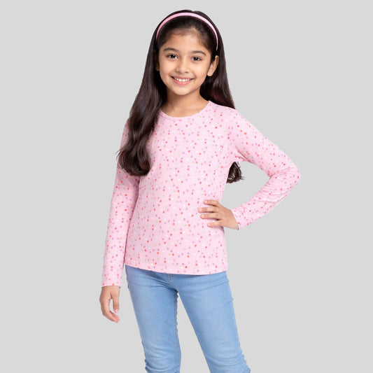 Girls Full Sleeve Heart All Over Print Tshirt Pack of 1