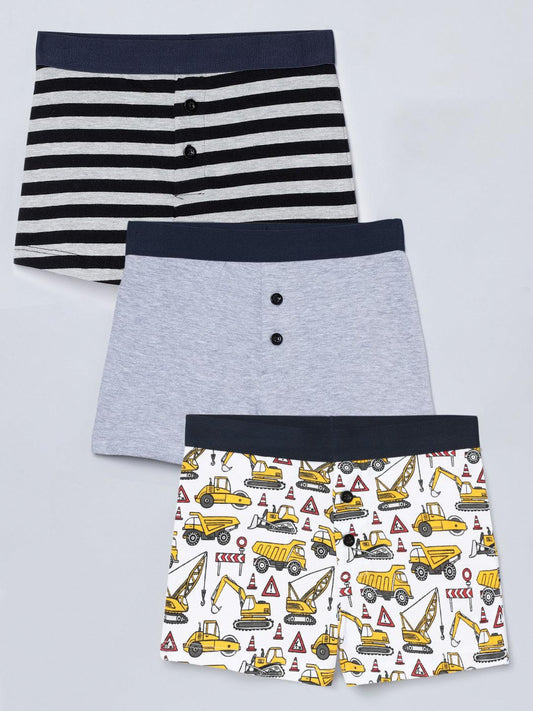 Boxer - Truck All Over  & Stripes Printed Pack Of 3.