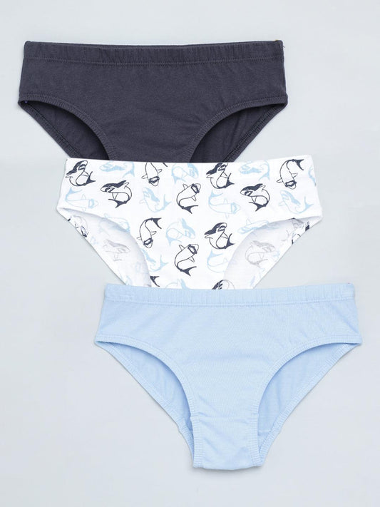 Boys Brief - Shark All Over Print & Solid Color Combo Pack Of 3.