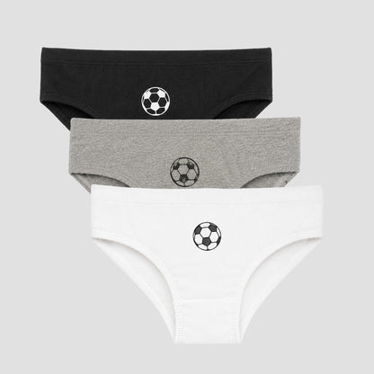 Boys' Cotton Brief -  Football Placement Print  Multi-colour (Pack of 3)