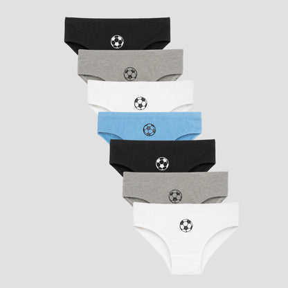 Boys' Cotton Brief - Football Placement Print Multicolor Combo(Pack of 7)