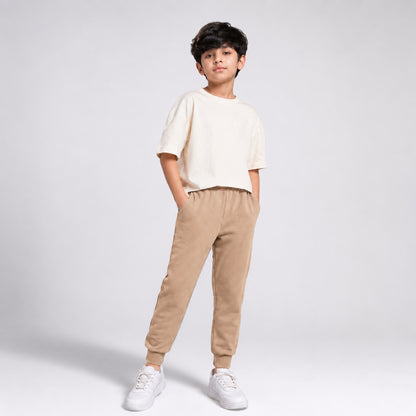 Charm N Cherish Boys Brown Solid Elastic Waist Jogger Pants