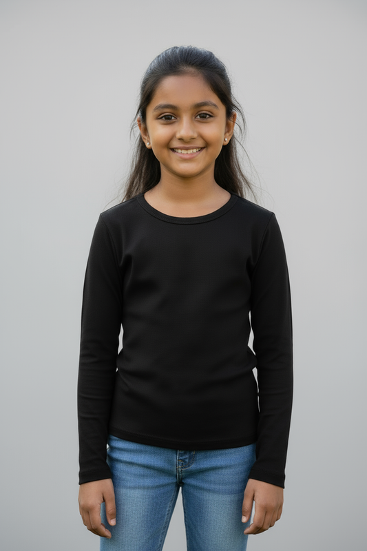 Girls Full Sleeve Tshirt Pack of 1_Black