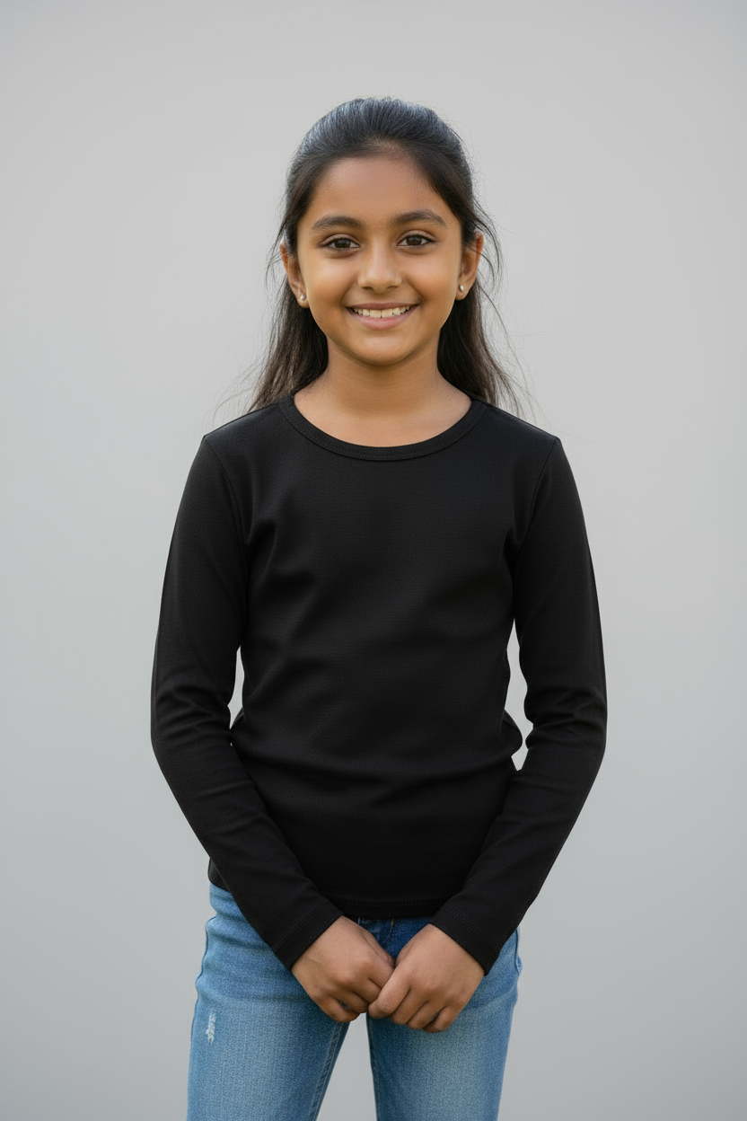 Girls Full Sleeve Tshirt Pack of 1_Black