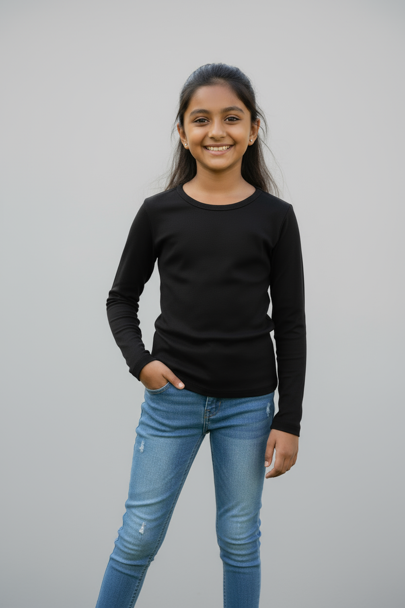 Girls Full Sleeve Tshirt Pack of 1_Black