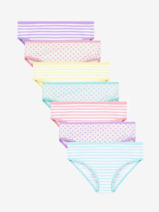 Girls Brief - Polka Dot & Stripes All Over Prints (Pack Of 7).