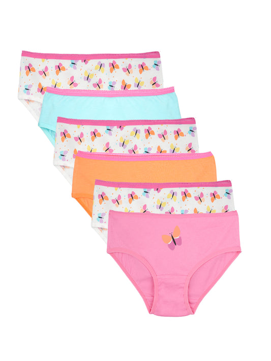 Girls Brief - Butterfly All Over Print & Solid Color Brief Pack of 6