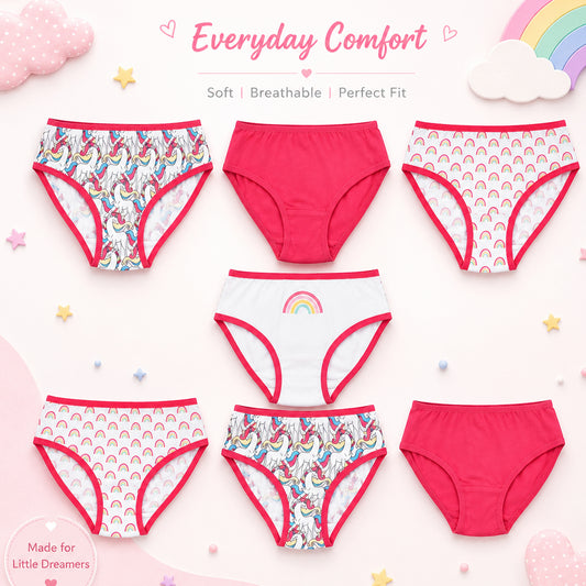 Girls' Cotton Brief - Rainbow All Over Print Pack Of 7