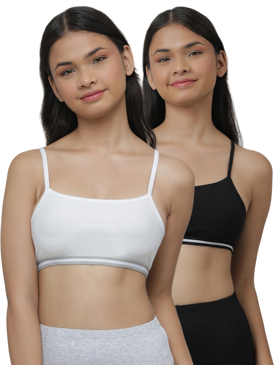 Charm N Cherish Girls' Cotton Non Padded Double Layered Beginners Bra Multi-Pack – Set of 3 (Black, Pink, White) (Copy)