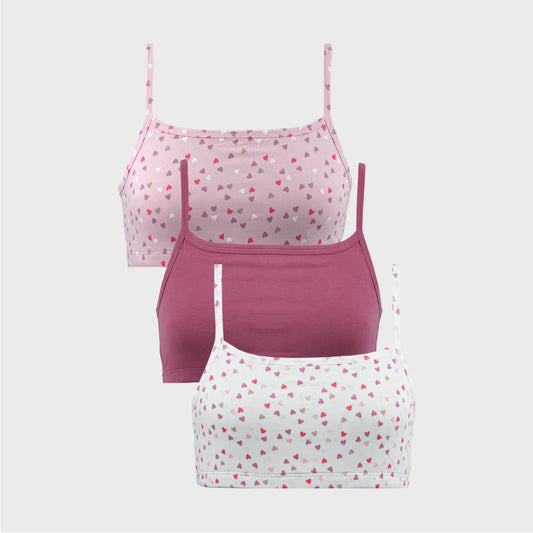 Beginners Bra - Heart All Over Print and Solid Color Combo Pack of 3