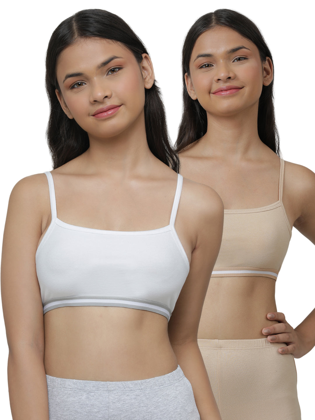 Charm N Cherish Girls' Cotton Non Padded Double Layered Beginners Bra Multi-Pack – Set of 3 (White, Pink,Nude)