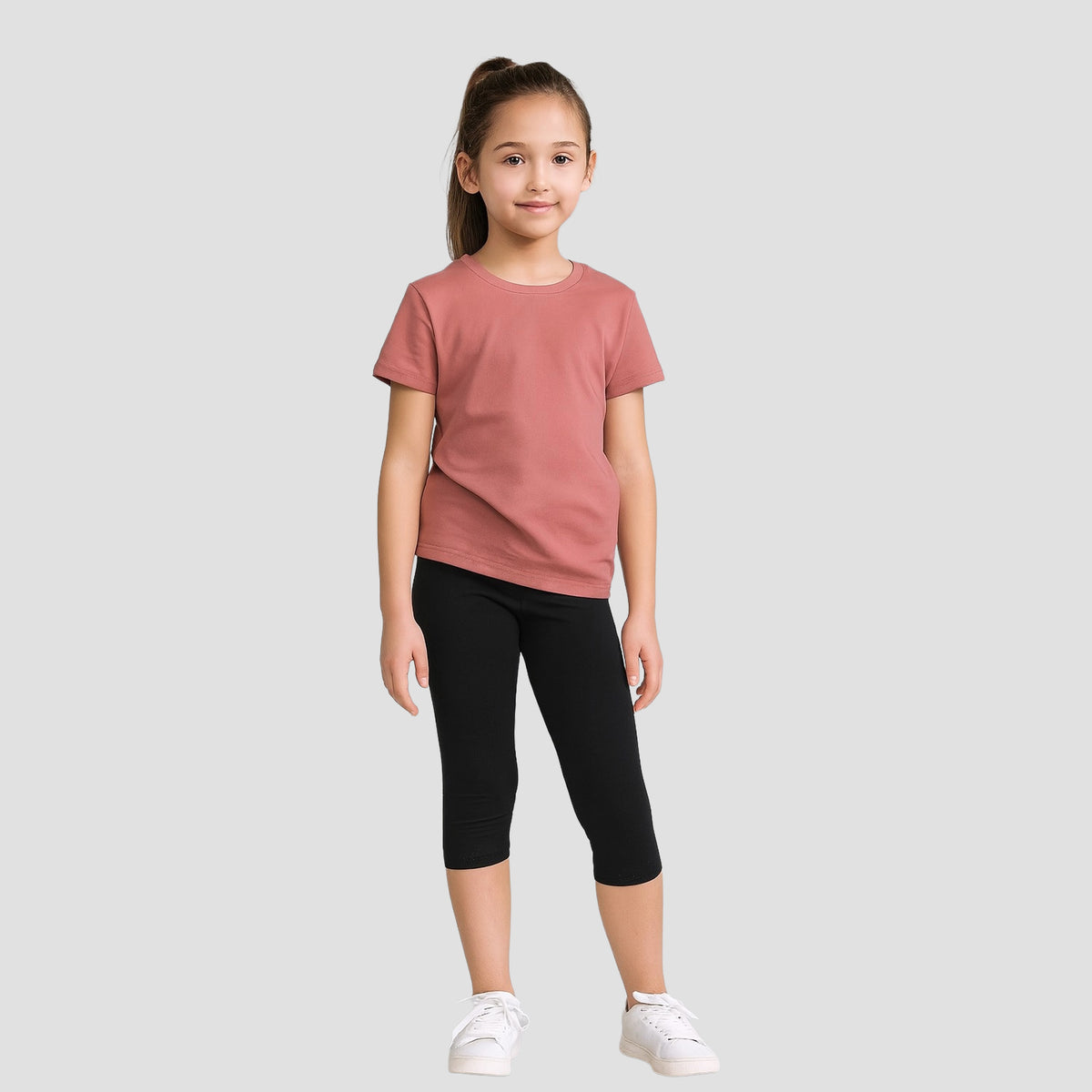Girls' 3/4th Cotton Leggings - Black (Pack of 1)
