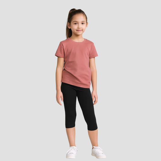 Girls' 3/4th Cotton Leggings - Black (Pack of 1)