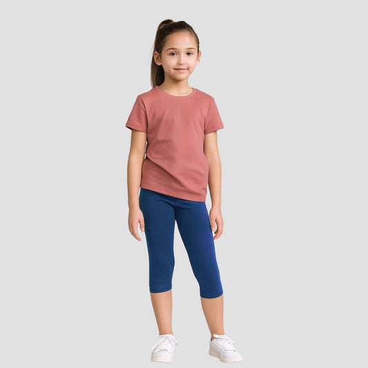 Girls' 3/4thCotton Leggings - Navy Blue (Pack of 1)