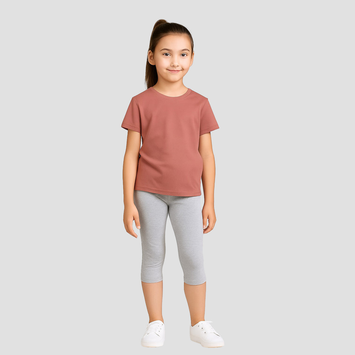 Girls' 3/4th Legings Pack Of 1_ Grey Melange
