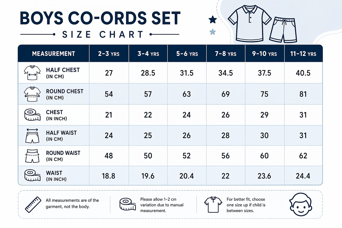 Boys Cotton Waffle Set Size Chart