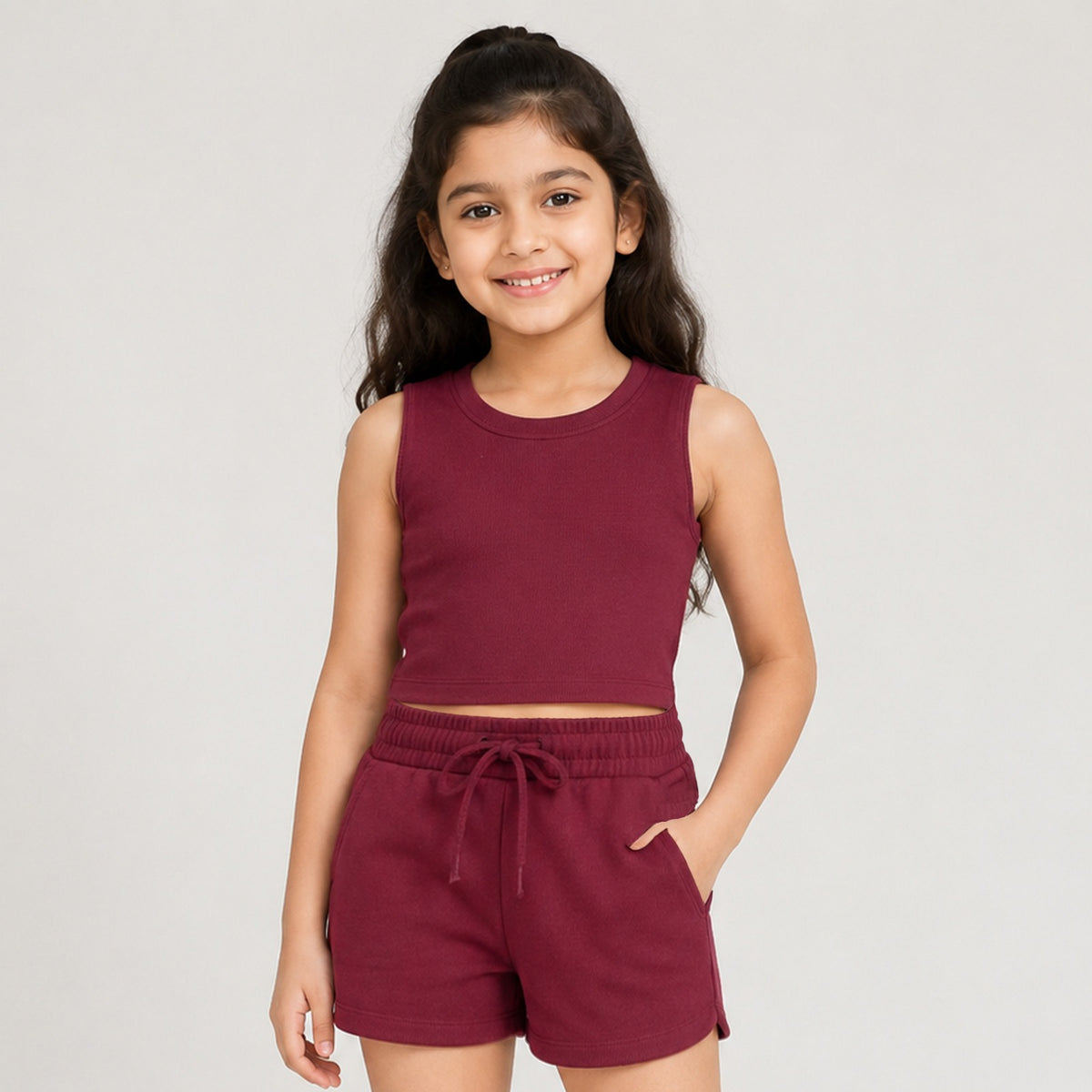 Girls' Cotton Crop Tank Top - Maroon
