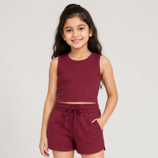 Girls' Cotton Crop Tank Top - Maroon