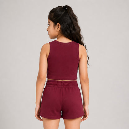Girls' Cotton Crop Tank Top - Maroon