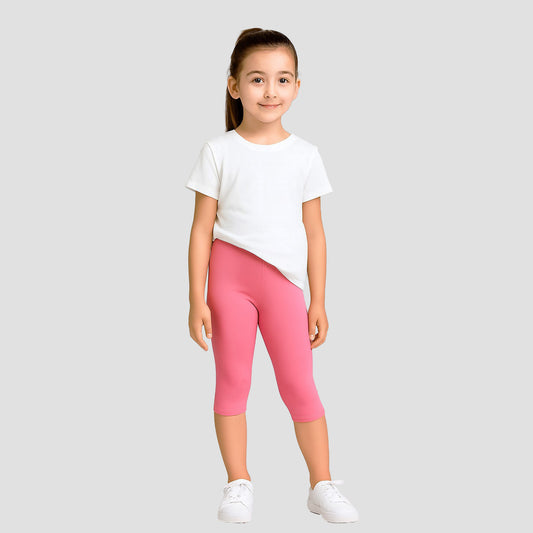 Girls' 3/4thCotton Leggings - Pink (Pack of 1)