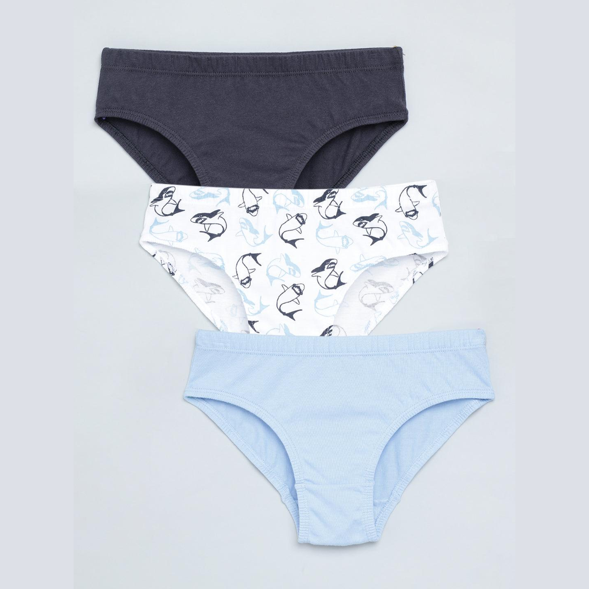 Boys' Cotton Brief - Shark All Over Print & Solid Color Combo Pack Of 3
