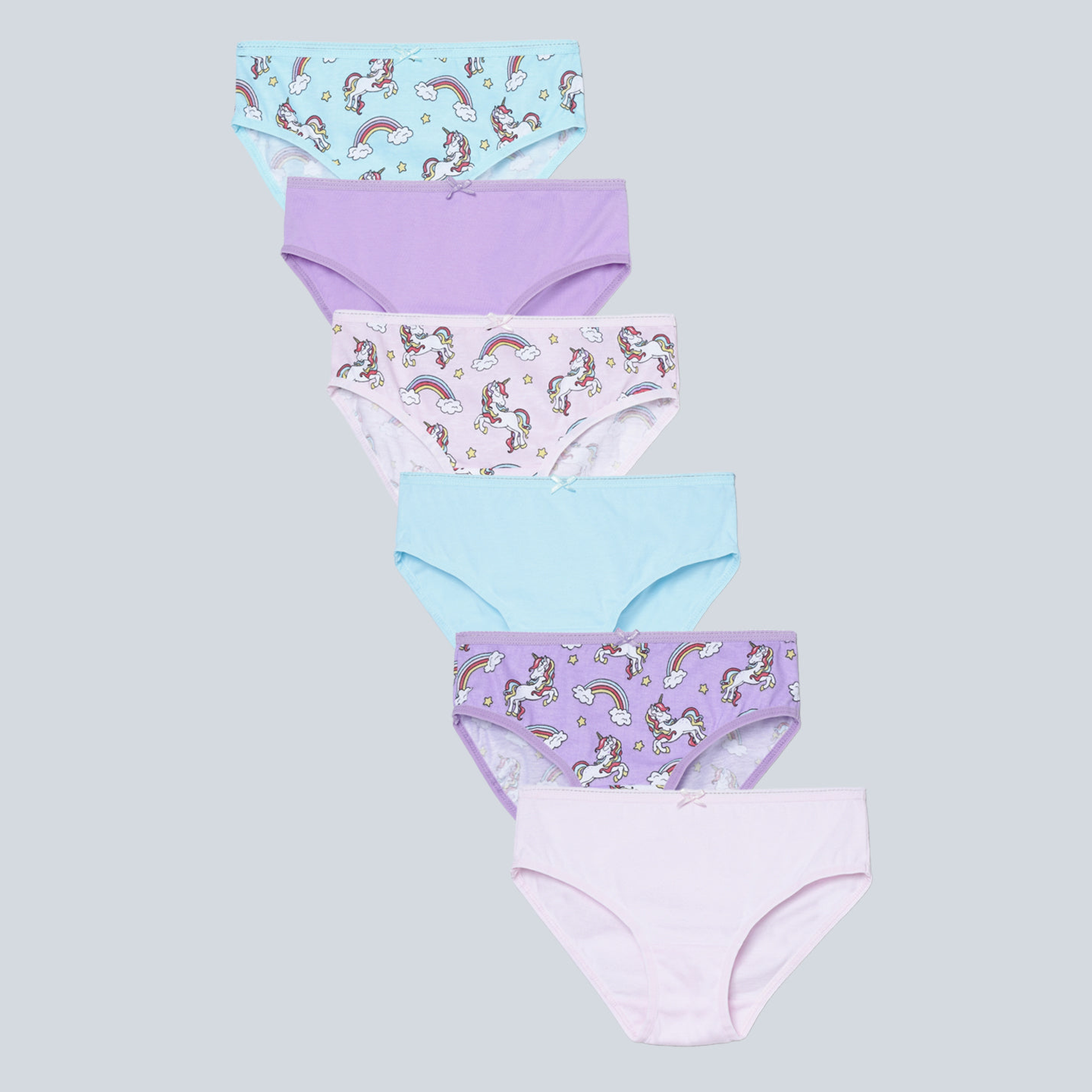 Girls' Cotton Brief - Unicorn All Over Print & Solid Multicolor Brief Pack of 6