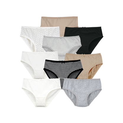 Girls' Cotton Brief _polka dot & Stripes Printed Brief Pack of 9