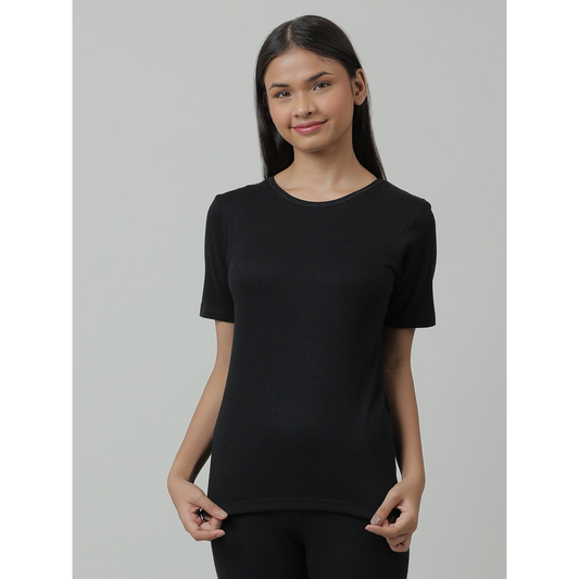 Kids Cotton Thermal Top - Short Sleeve - Black (Pack of 1)