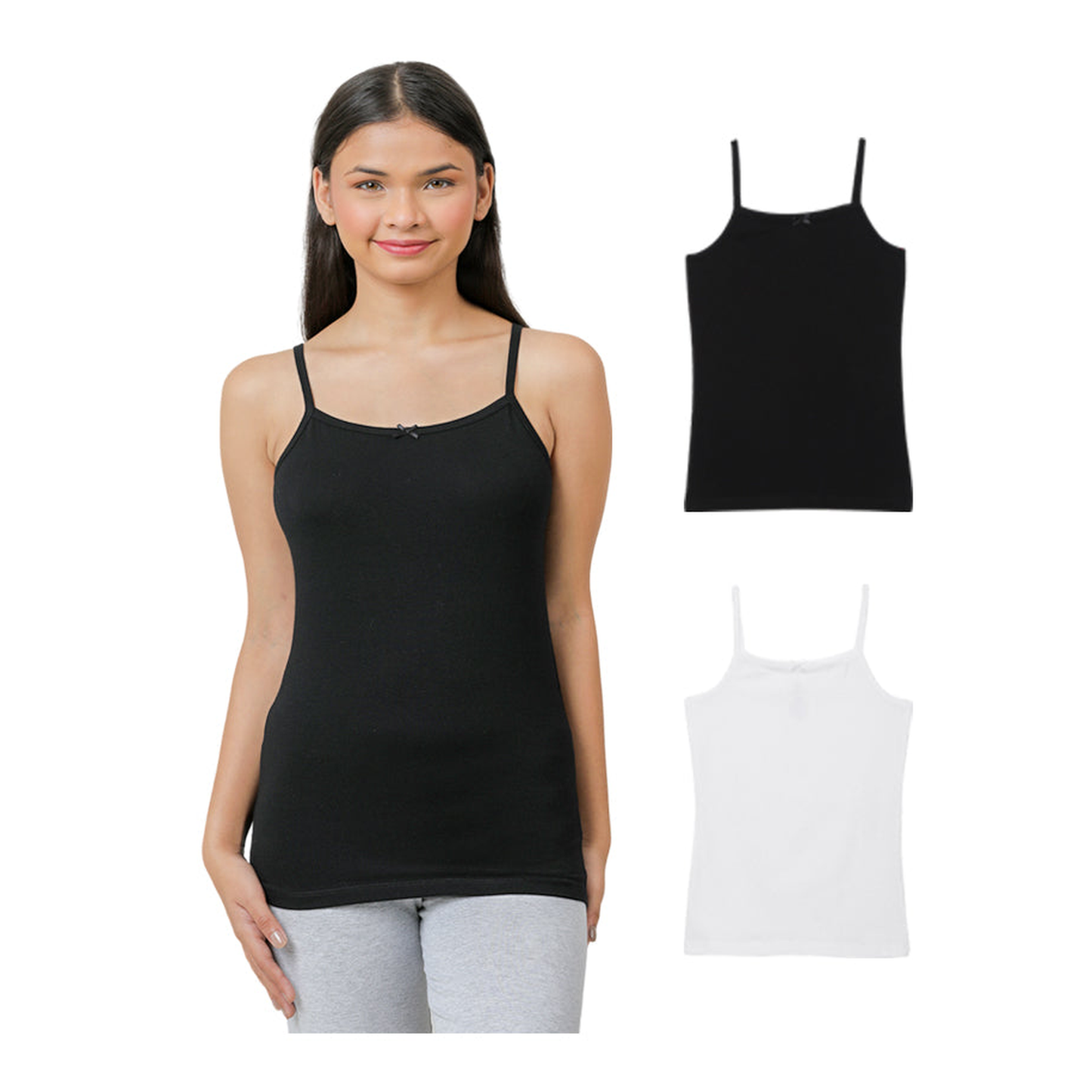 Girls' Cami Vests - Black And White Combo Pack of 2