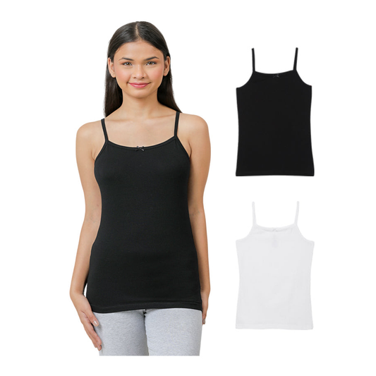 Girls' Cami Vests - Black And White Combo Pack of 2