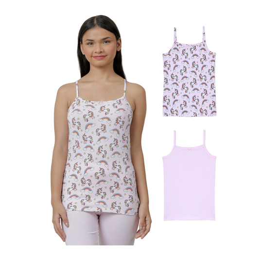 Girls' Cami Vests - Unicorn All Over Print & Solid Pink (Pack of 2)