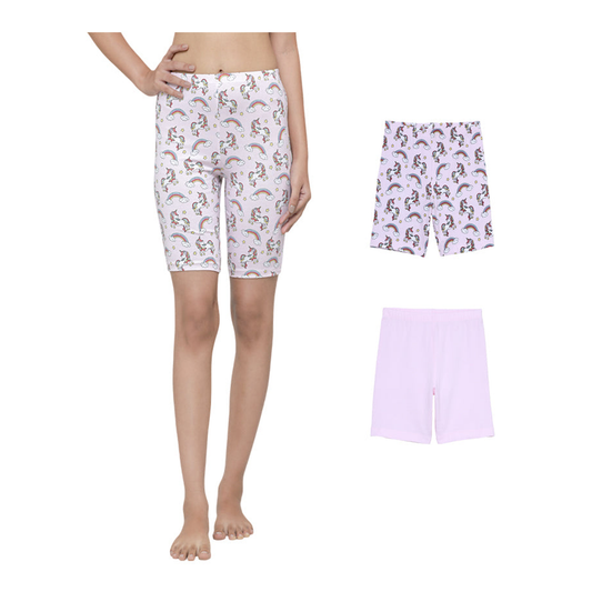 Shorties -  Unicorn All Over Print & Solid Color Combo Pack of 2