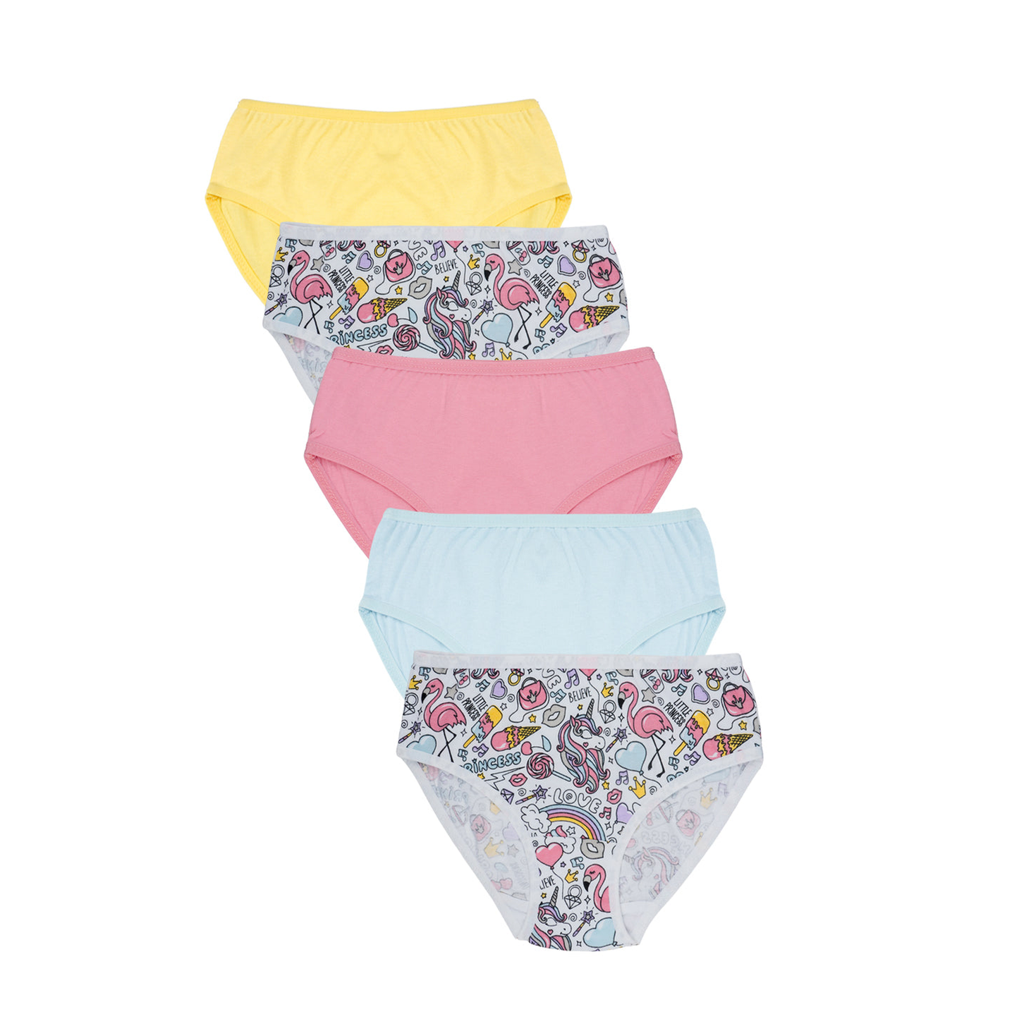 Girls' Cotton Brief - Solid color and Aop print pack of 5
